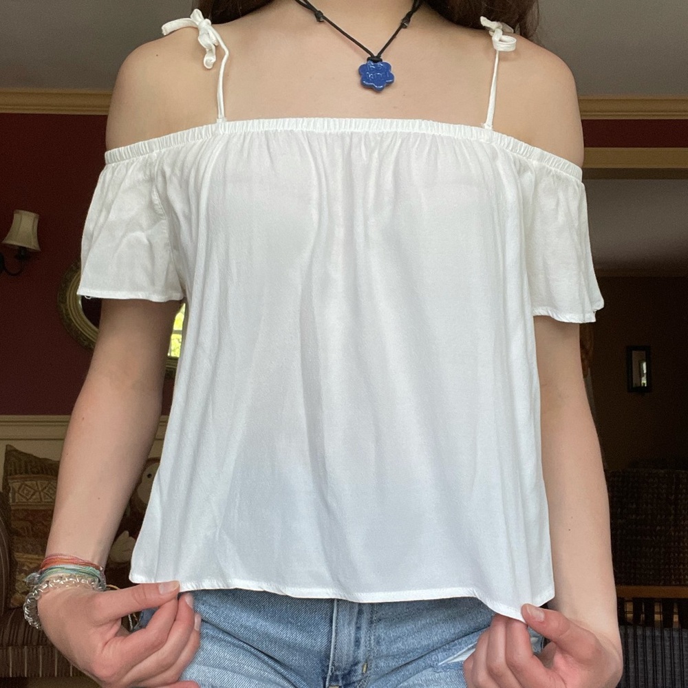 garage white off the shoulder top